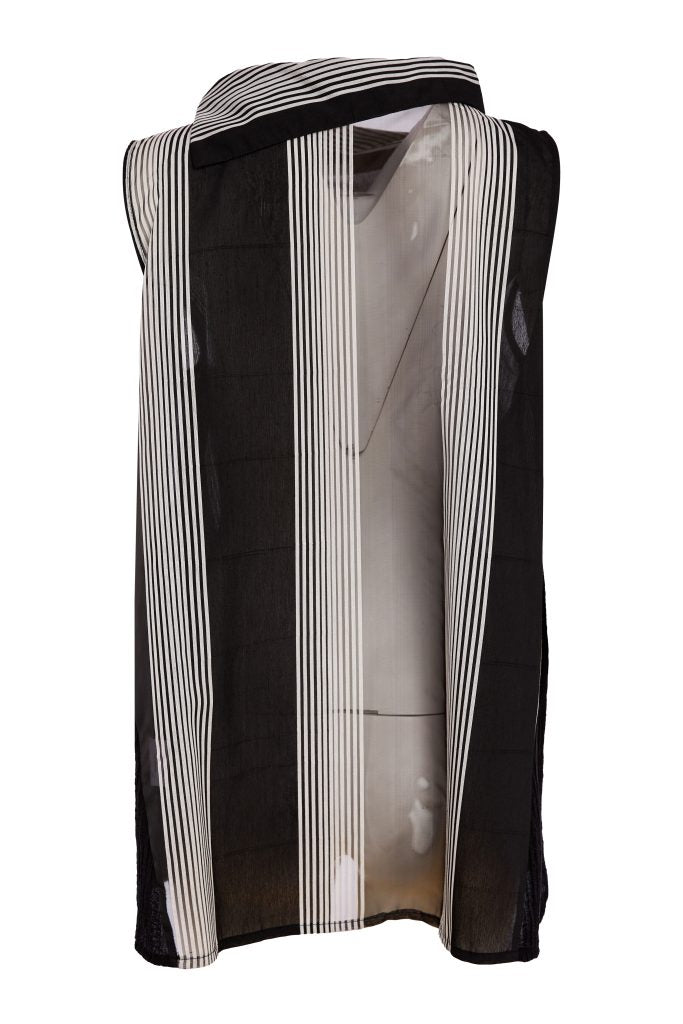 NAYA NAS26257 Stripe Top With Cut Away Collar And Contrast Sides With Pocket