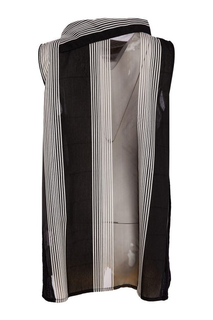 NAYA NAS26257 Stripe Top With Cut Away Collar And Contrast Sides With Pocket