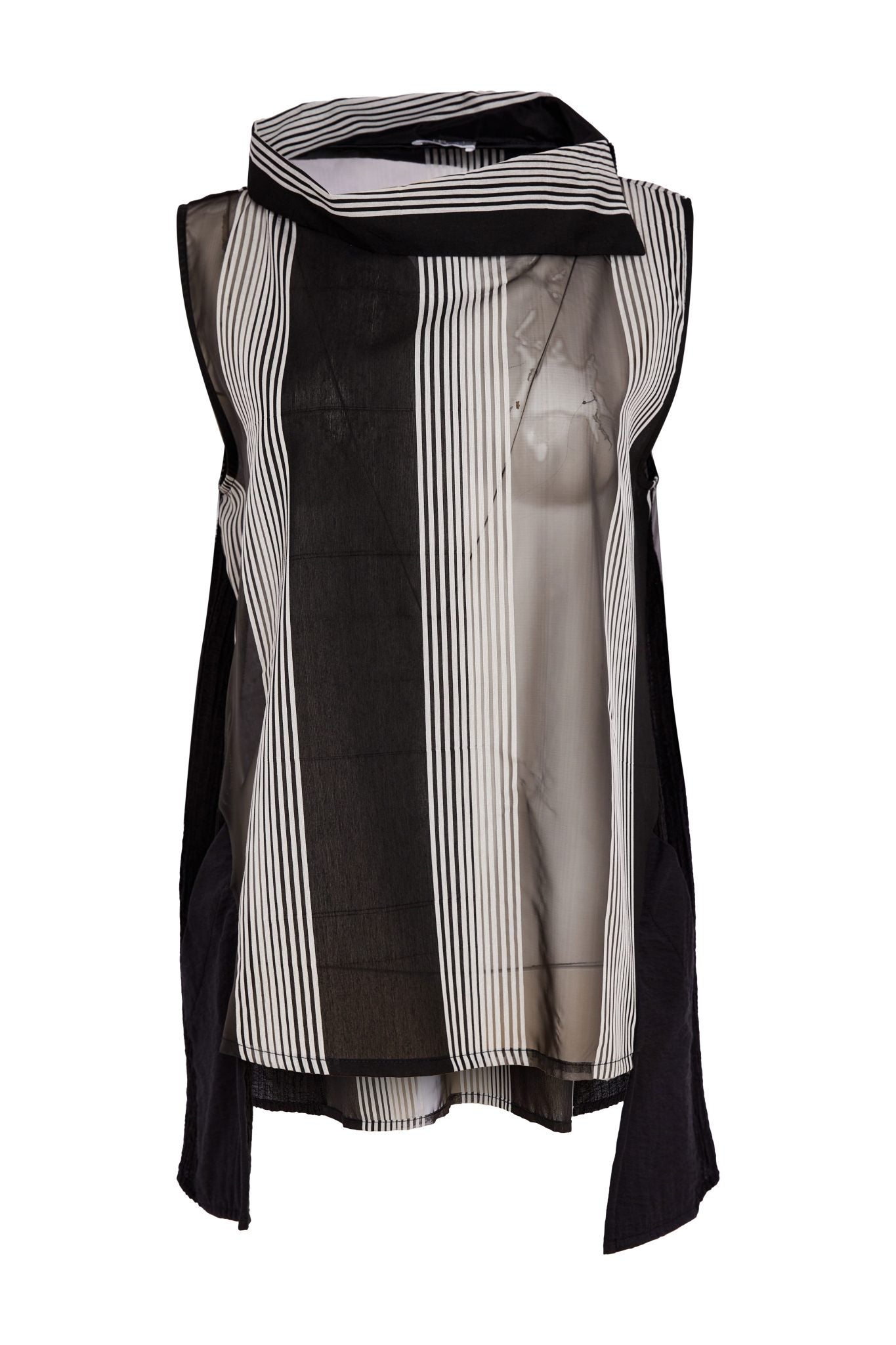 NAYA NAS26257 Stripe Top With Cut Away Collar And Contrast Sides With Pocket