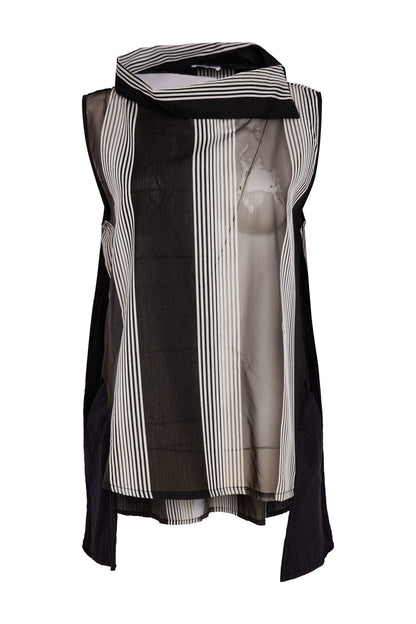 NAYA NAS26257 Stripe Top With Cut Away Collar And Contrast Sides With Pocket