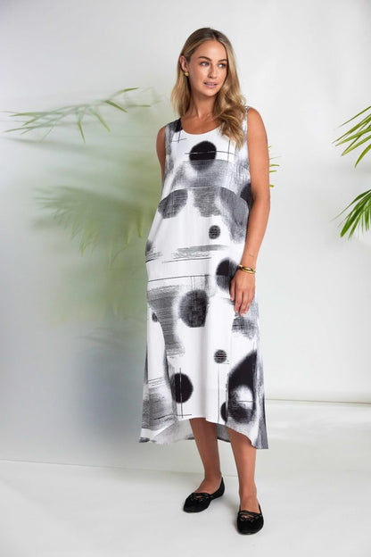 NAYA NAS26312 Blurred Faded Spot Print Sleeveless Dress