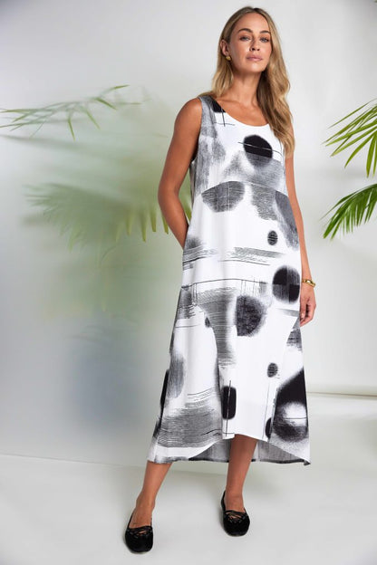 NAYA NAS26312 Blurred Faded Spot Print Sleeveless Dress