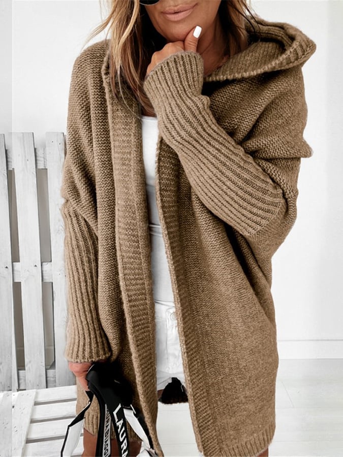 Nadia - Cardigan lungo con cappuccio elegante e caldo Marrone