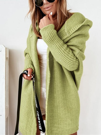 Nadia - Cardigan lungo con cappuccio elegante e caldo Verde 