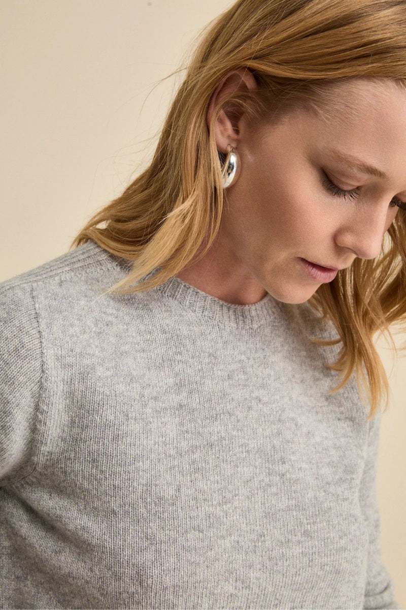 Nandina - Girocollo Donna Lana Merino Manica Lavorata Grigio  