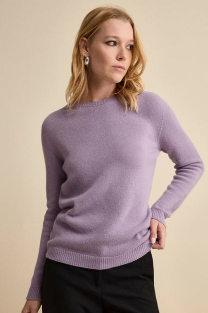 Nandina - Girocollo Donna Lana Merino Manica Lavorata Lilla 