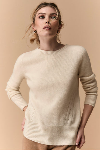 Nara - Girocollo Donna Lana Merino Elegante Panna 