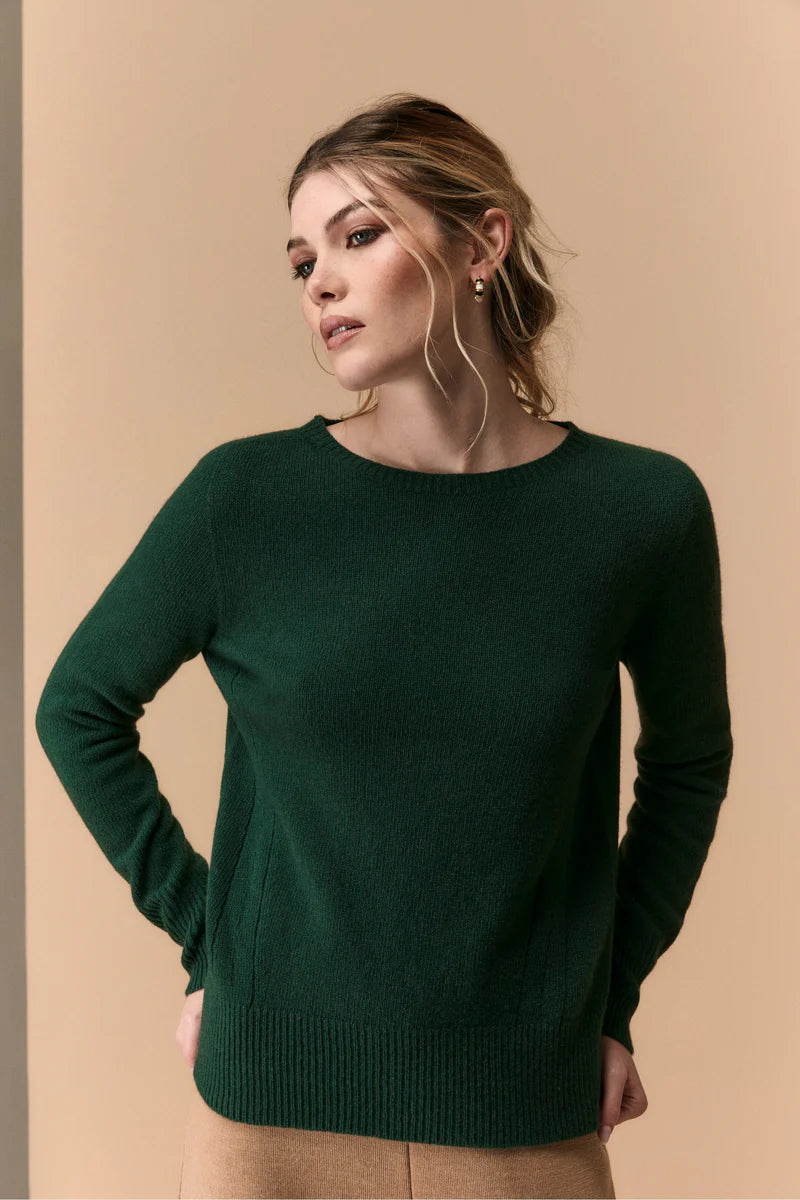 Nara - Girocollo Donna Lana Merino Elegante Verde