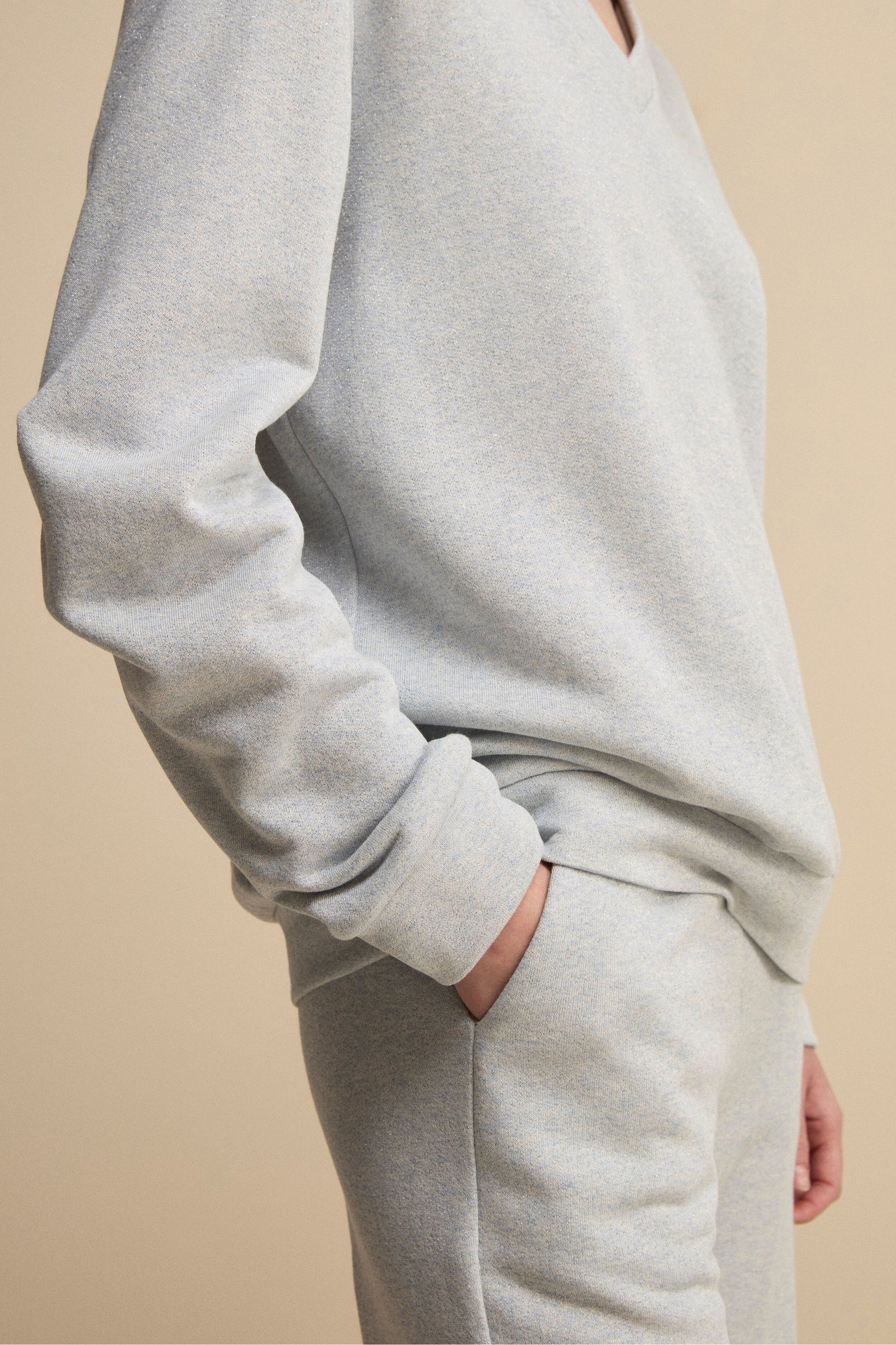 Nerina - Felpa lurex con scollo a V elegante Gray 