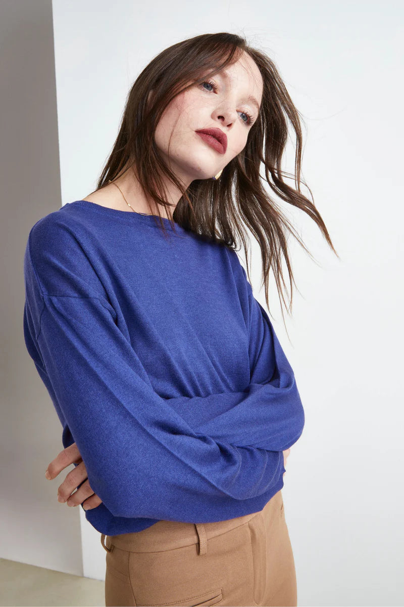 Nicole - Pullover Extrafine in Seta e Cashmere Blu Aperto