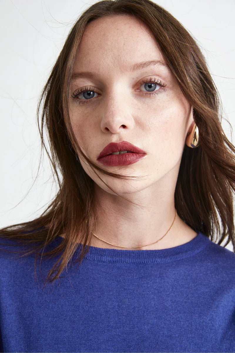 Nicole - Pullover Extrafine in Seta e Cashmere Blu Aperto