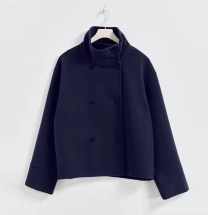 Nilda - Giacca Corta Donna Elegante a Doppio Petto Marineblauw