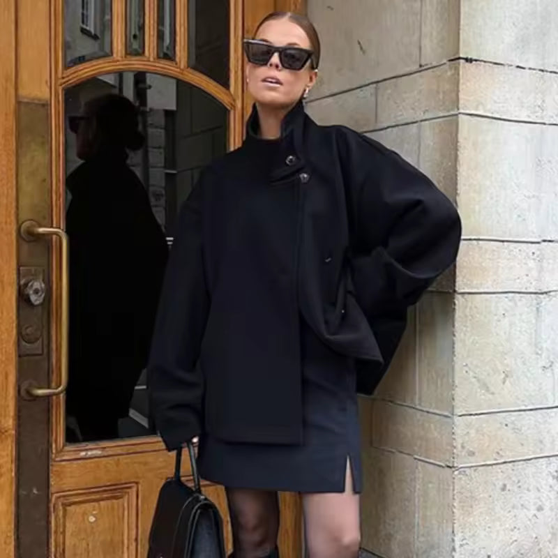 Nilda - Giacca Corta Donna Elegante a Doppio Petto Marineblauw