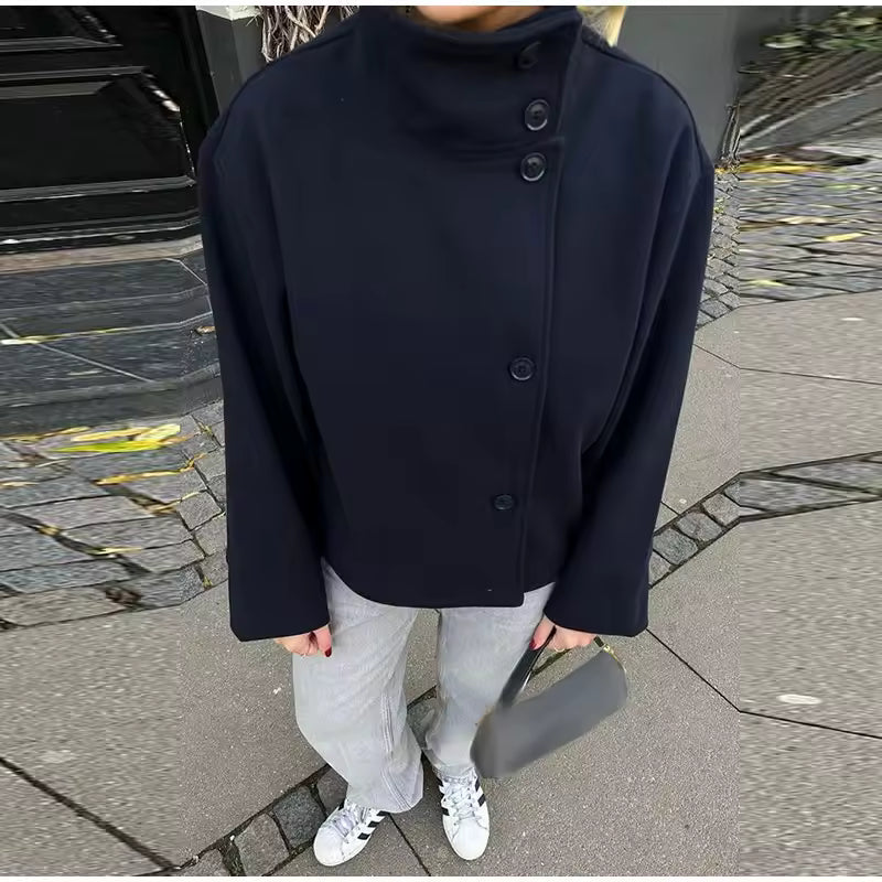 Nilda - Giacca Corta Donna Elegante a Doppio Petto Marineblauw