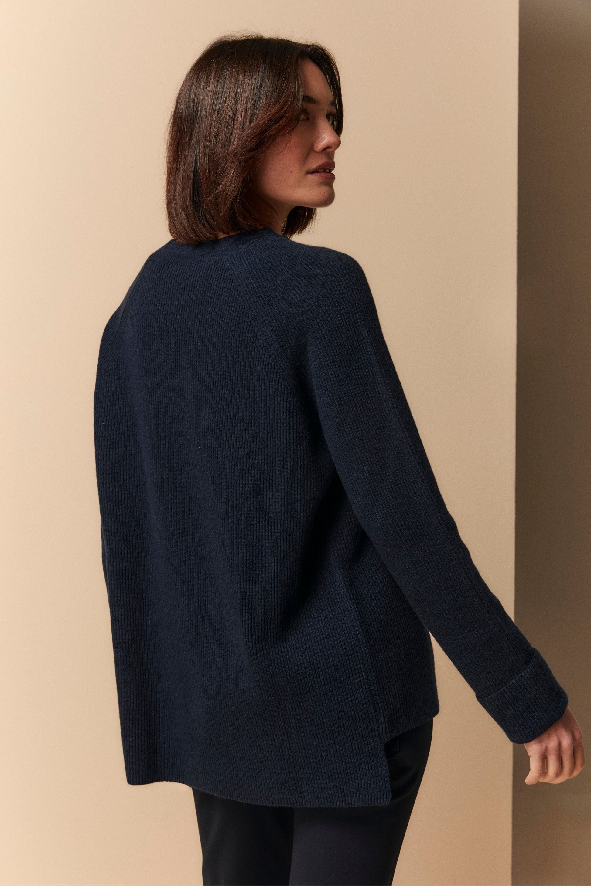 Ninetta - Girocollo a Costa Inglese in Lana e Cashmere blu