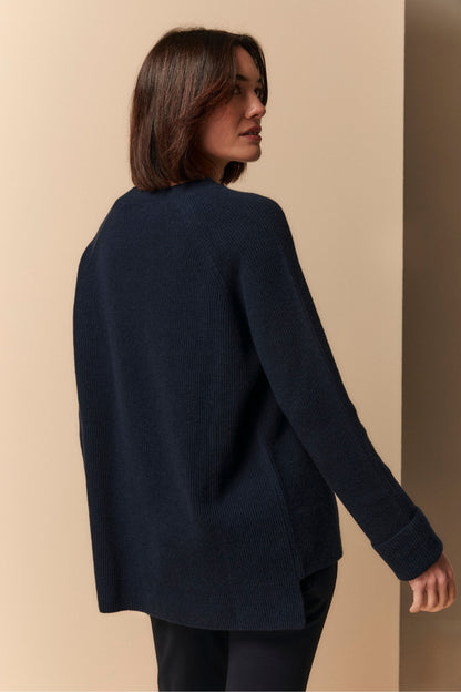 Ninetta - Girocollo a Costa Inglese in Lana e Cashmere blu