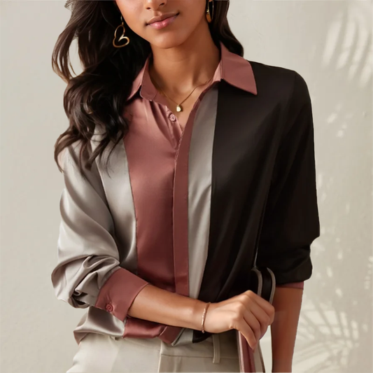 Ninetta – Camicetta in Raso Maniche Lunghe Donna A righe