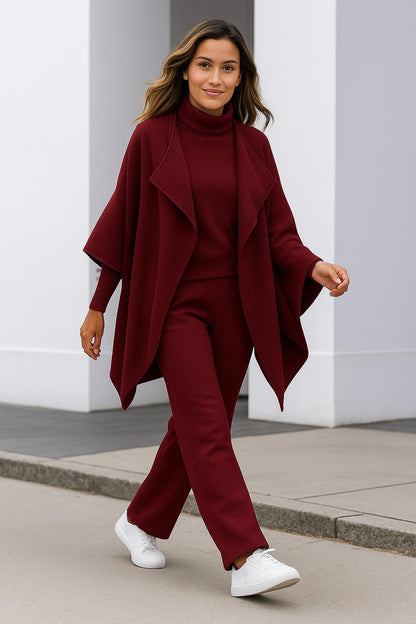 Niria - Completo Donna Elegante con Cardigan Bordeaux