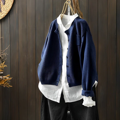 Noemi - Cardigan soft maglia elegante e versatile Blu