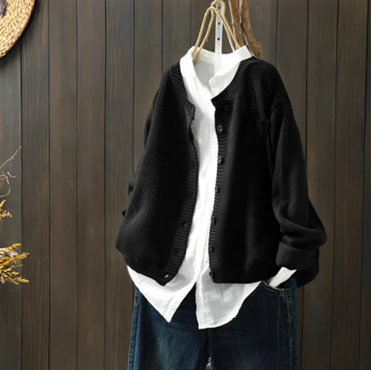 Noemi - Cardigan soft maglia elegante e versatile Nero