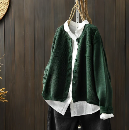 Noemi - Cardigan soft maglia elegante e versatile Verde