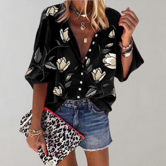 Noemi – Blusa con Stampa Floreale Donna Nero