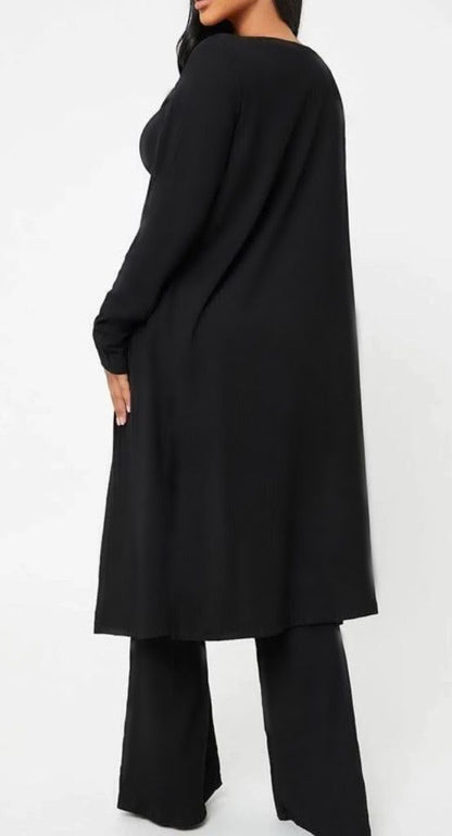 Noranna - Completo Elegante Cardigan, Maglia & Pantalone Nero