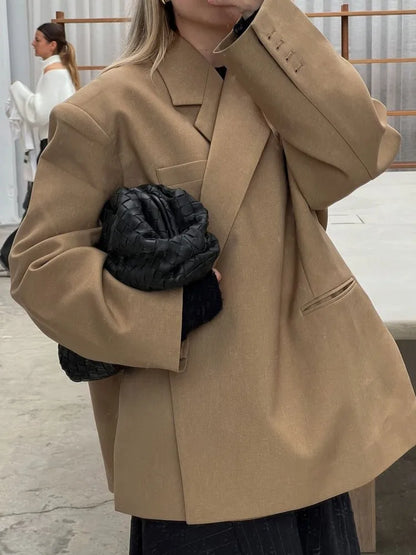 Noretta - Blazer Oversize da Donna Elegante con Revers Kaki