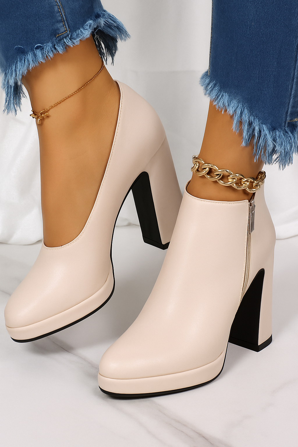 Norina – Stivaletti Tronchetti in Ecopelle Donna Beige