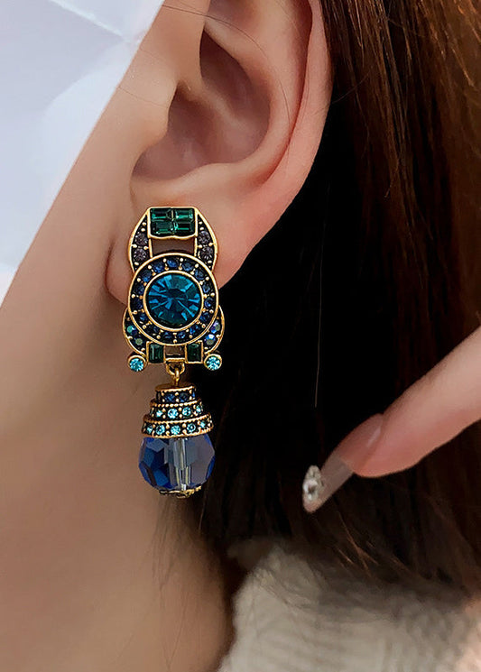 Lombarda - Orecchini Pendenti Cristallo Blu Dorato Donna
