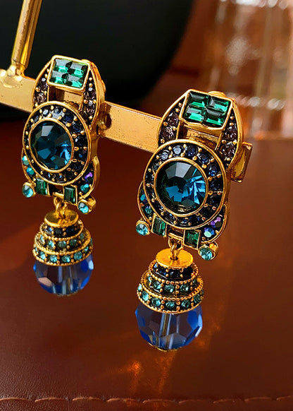 Lombarda - Orecchini Pendenti Cristallo Blu Dorato Donna