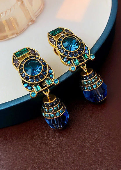 Lombarda - Orecchini Pendenti Cristallo Blu Dorato Donna