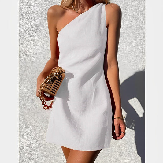 Nunzia – Abito Elegante Monospalla Donna Bianco
