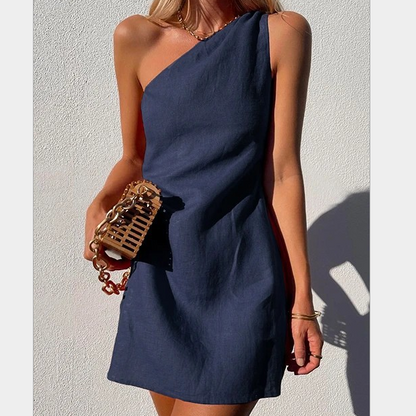 Nunzia – Abito Elegante Monospalla Donna Blu marino