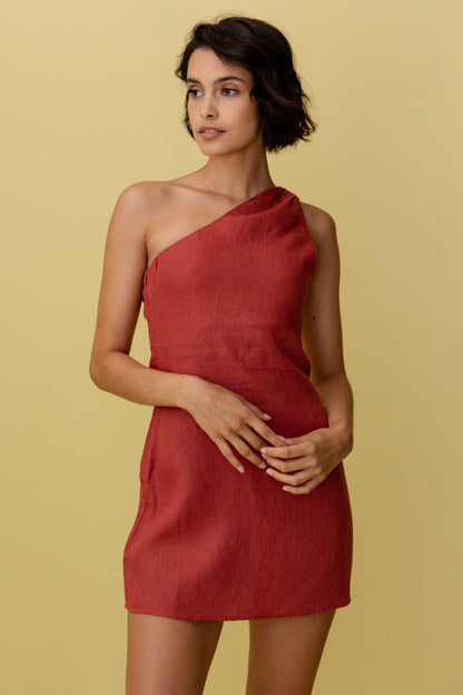Nunzia – Abito Elegante Monospalla Donna Rosso