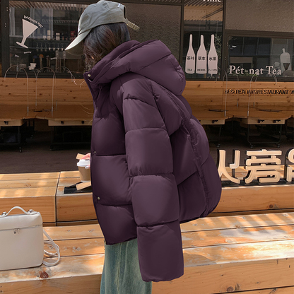 Giovannella - Piumino nero da donna con cappuccio