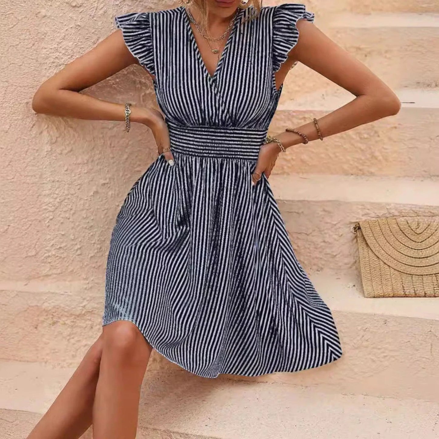 Alessia – Abito Mini A Righe Con Scollo A V