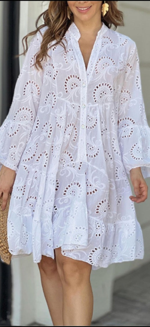 Emilia - Vestito donna mini ricamato a balze elegante