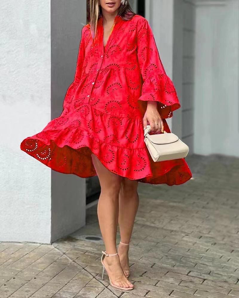 Emilia - Vestito donna mini ricamato a balze elegante