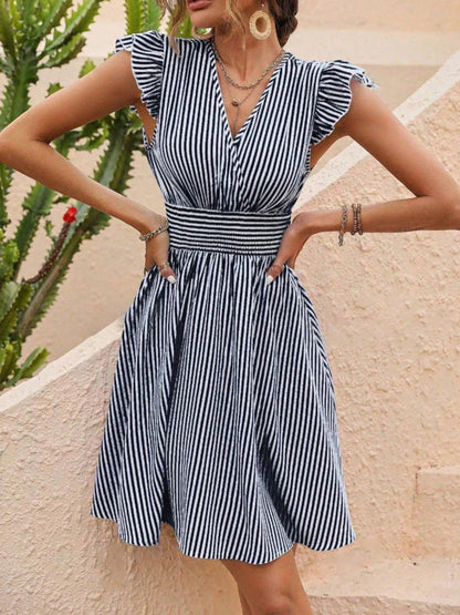 Alessia – Abito Mini A Righe Con Scollo A V