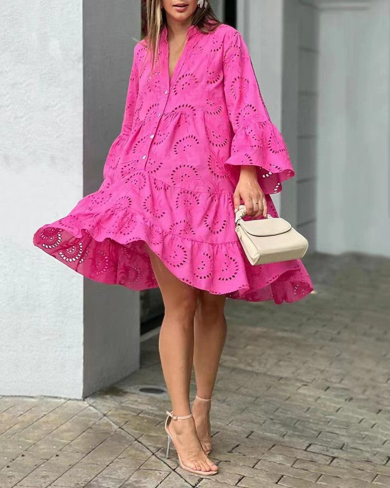Emilia - Vestito donna mini ricamato a balze elegante