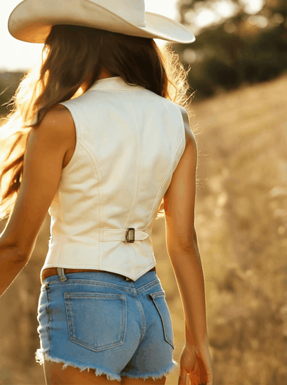 Tea - Gilet Donna Stile Western Bianco Elegante