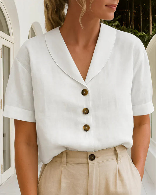 Ofelia – T-shirt Moda Donna in Cotone e Lino Bianco