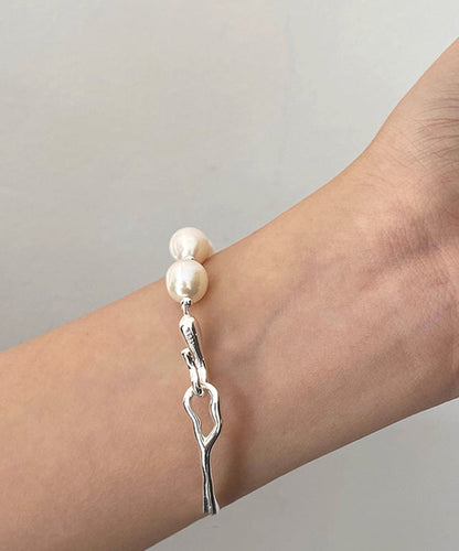 Luciana - Bracciale Perle Bianche Argento Design Originale Donna