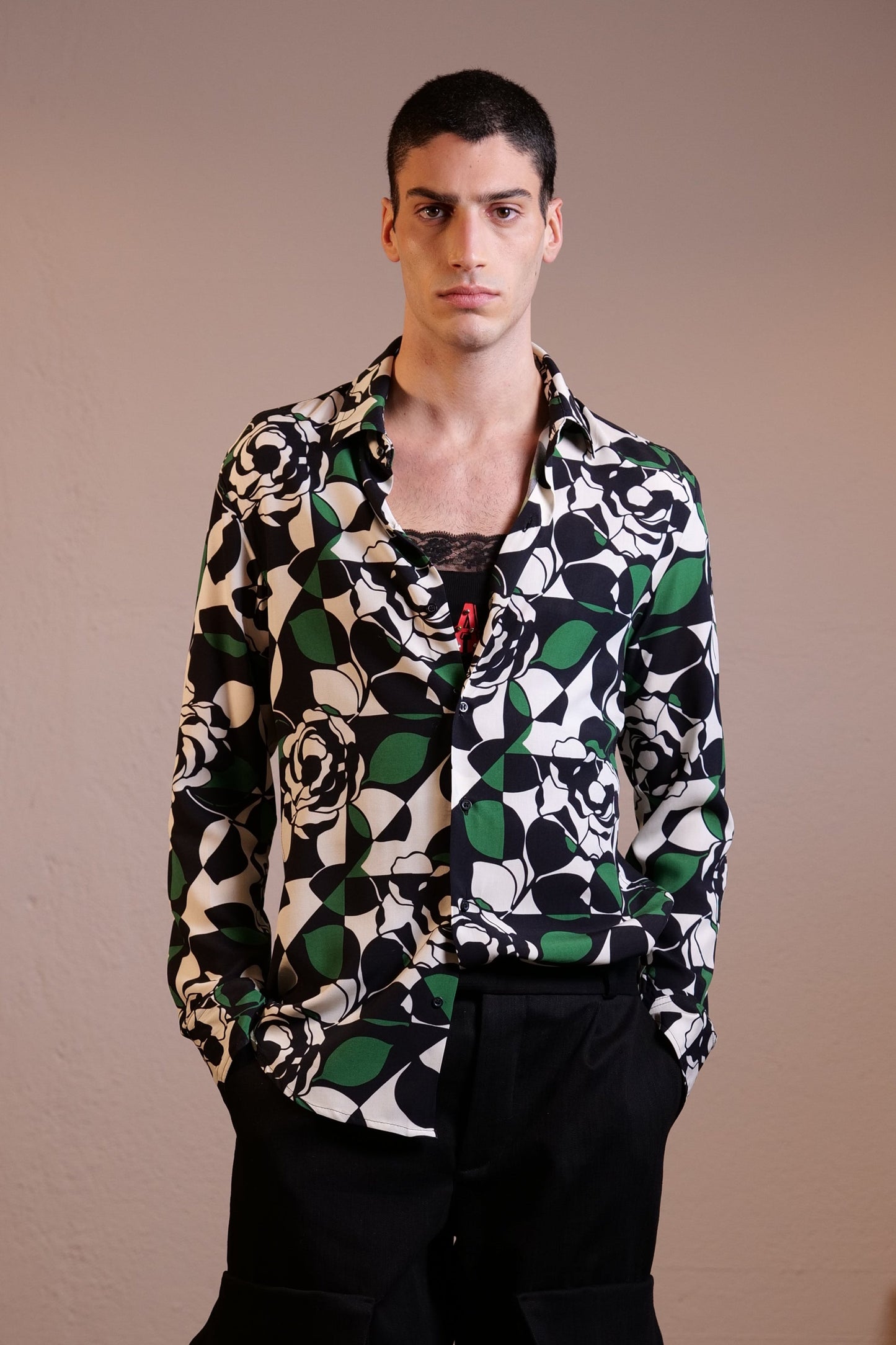 Romano - Camicia Geometric Verde Roses Elegante