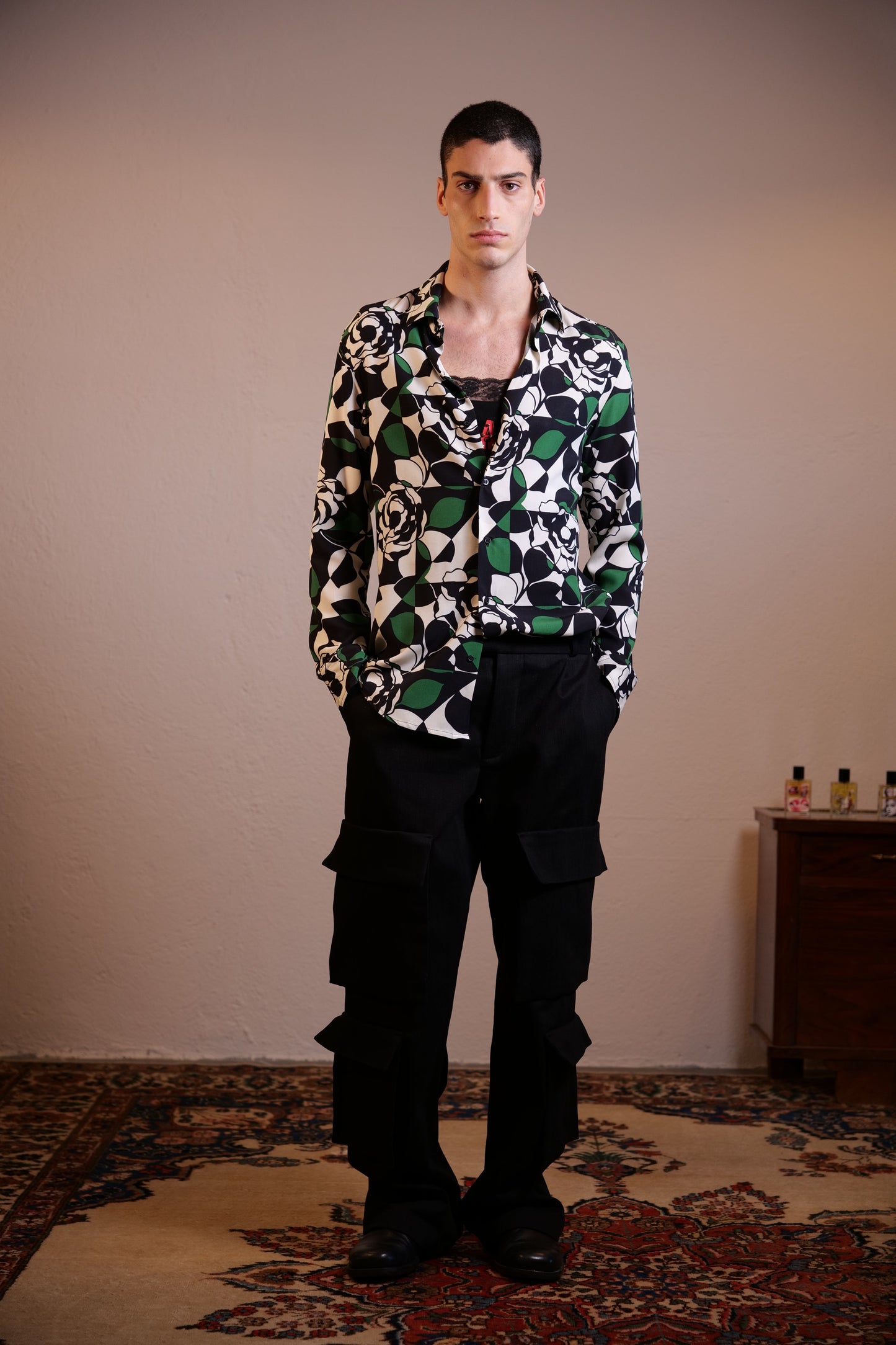 Romano - Camicia Geometric Verde Roses Elegante