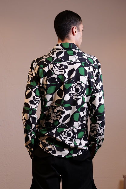 Romano - Camicia Geometric Verde Roses Elegante