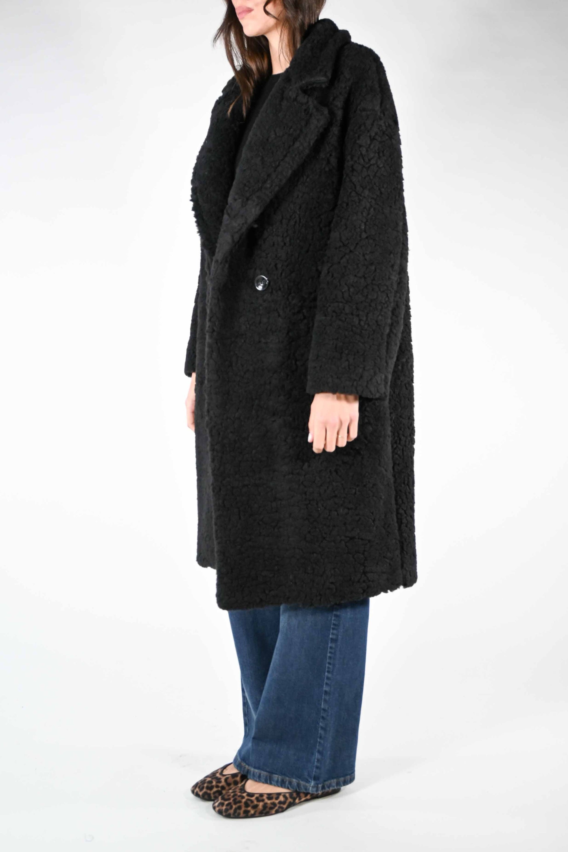 Palmina - Cappotto orsetto misto lana doppiopetto Nero