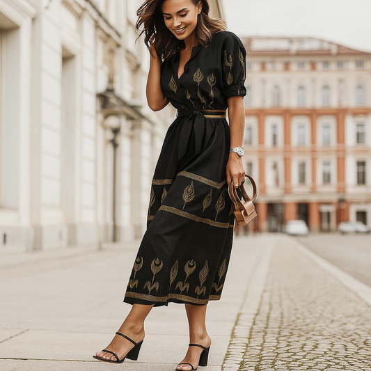 Palmina – Abito Casual in Misto Lino con Cintura Nero