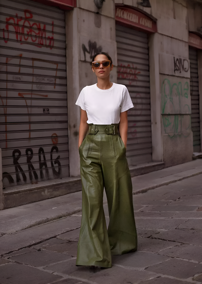 Karmen - Pantaloni Donna Vita Alta Gamba Larga